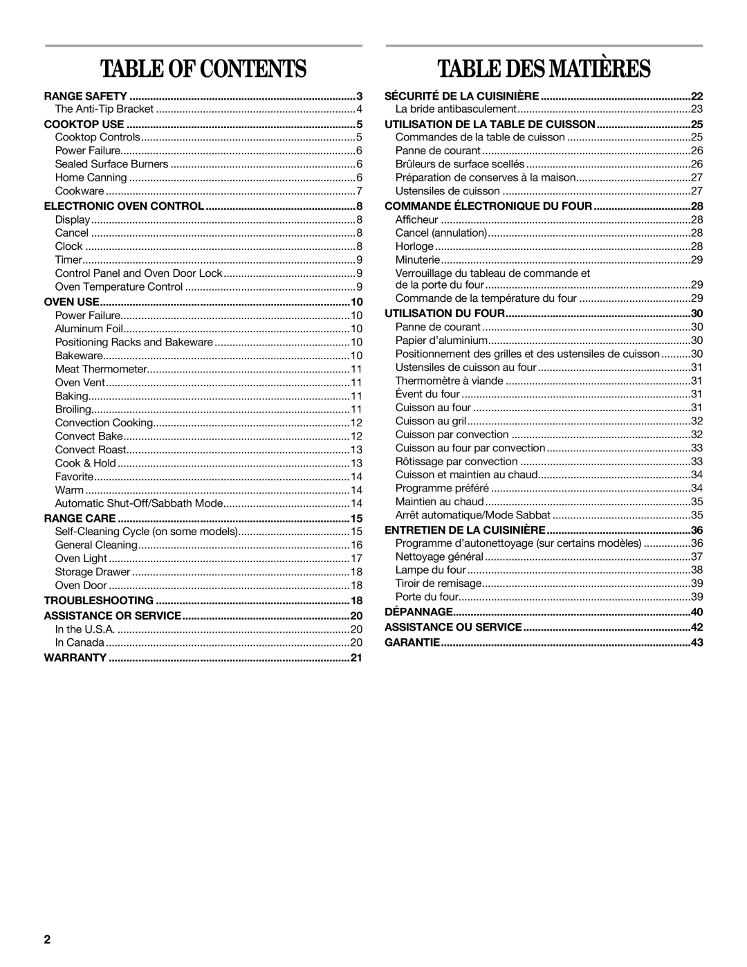 Whirlpool GW399LXUB, W10432289A, GW399LXUS, GW399LXUQ, GW397LXUB, GW397LXUQ, GW397LXUS manual Table DES Matières 