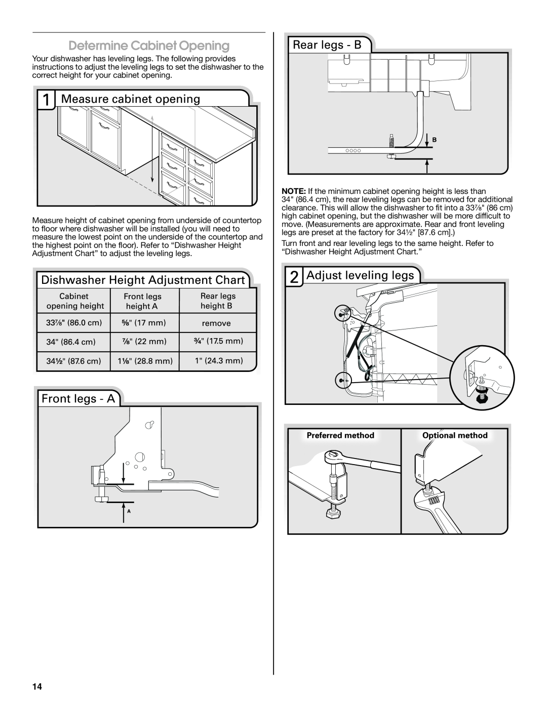 Whirlpool W10435039A installation instructions Determine Cabinet Opening 