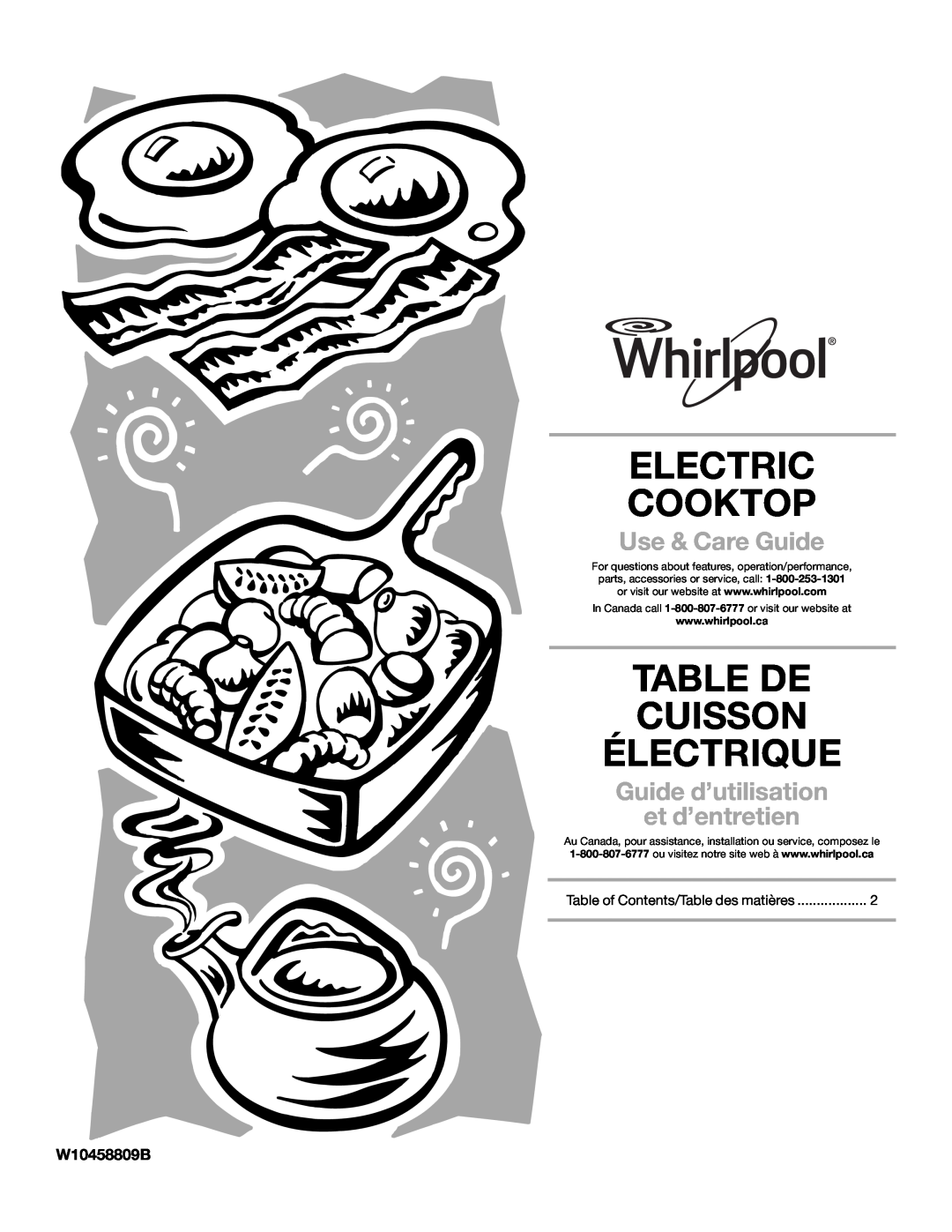 Whirlpool W10458809B manual Electric Cooktop, Table De Cuisson Électrique, Use & Care Guide 