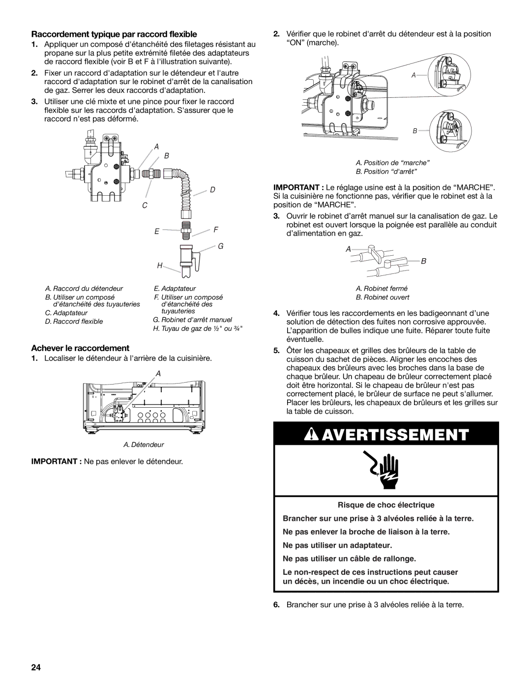 Whirlpool W10477533B installation instructions Raccordement typique par raccord flexible, Achever le raccordement 