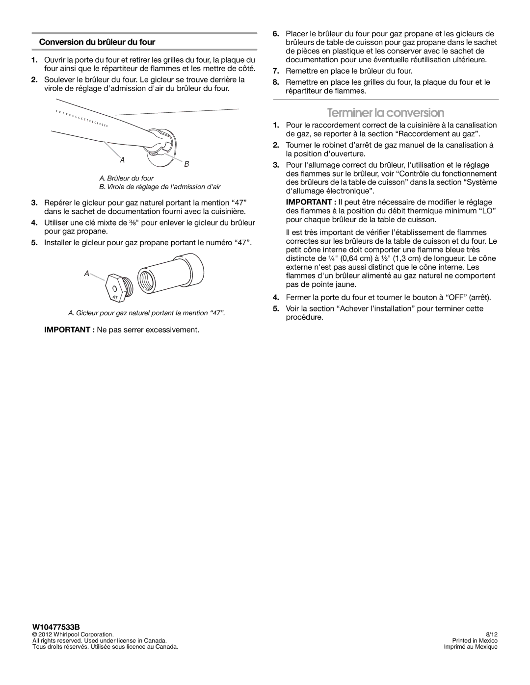 Whirlpool W10477533B installation instructions 