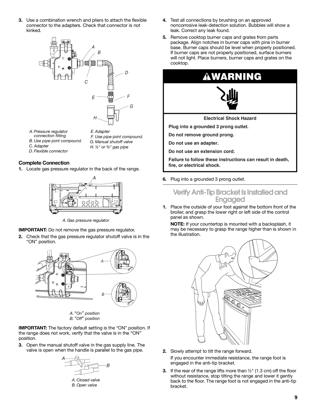 Whirlpool W10477533B installation instructions Verify Anti-Tip Bracket Is Installed Engaged, Complete Connection 