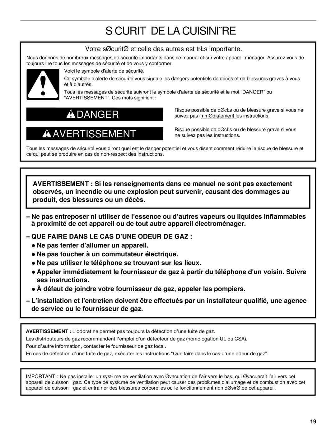 Whirlpool W10526071A Sécurité DE LA Cuisinière, Votre sécurité et celle des autres est très importante 