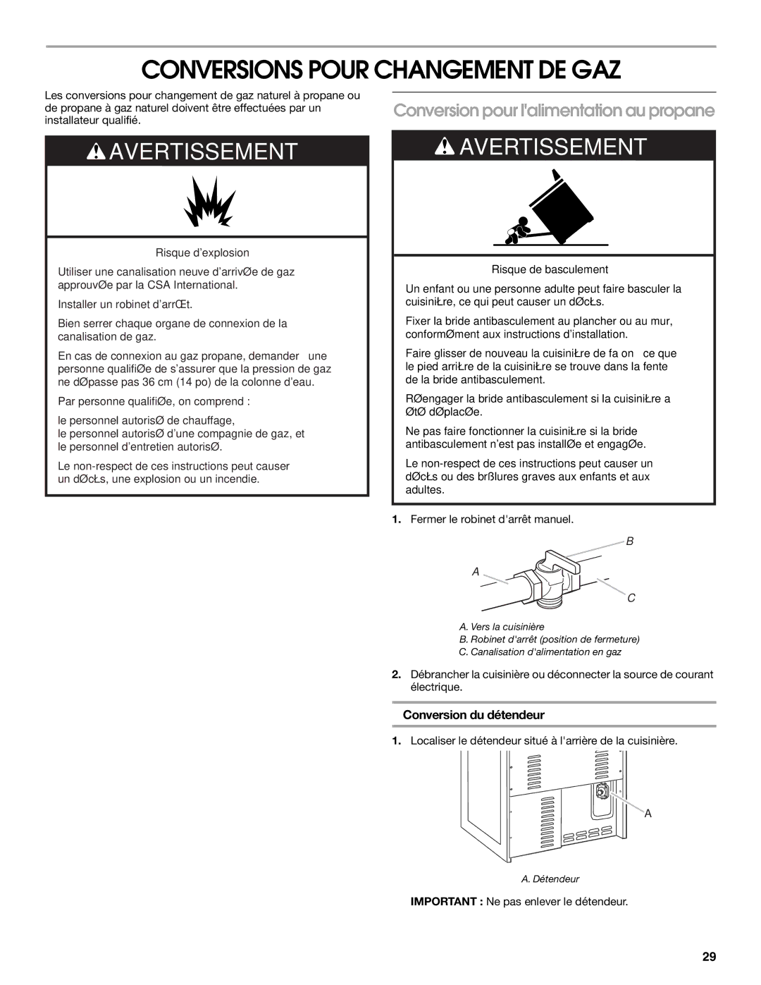 Whirlpool W10526071A Conversions Pour Changement DE GAZ, Conversion pour lalimentation au propane, Conversion du détendeur 