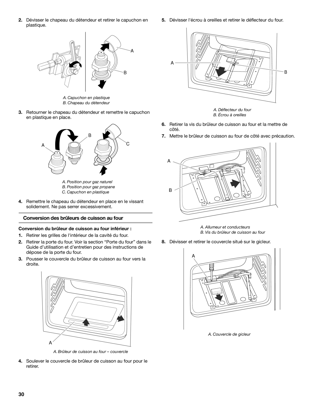 Whirlpool W10526071A Conversion des brûleurs de cuisson au four, Conversion du brûleur de cuisson au four inférieur 