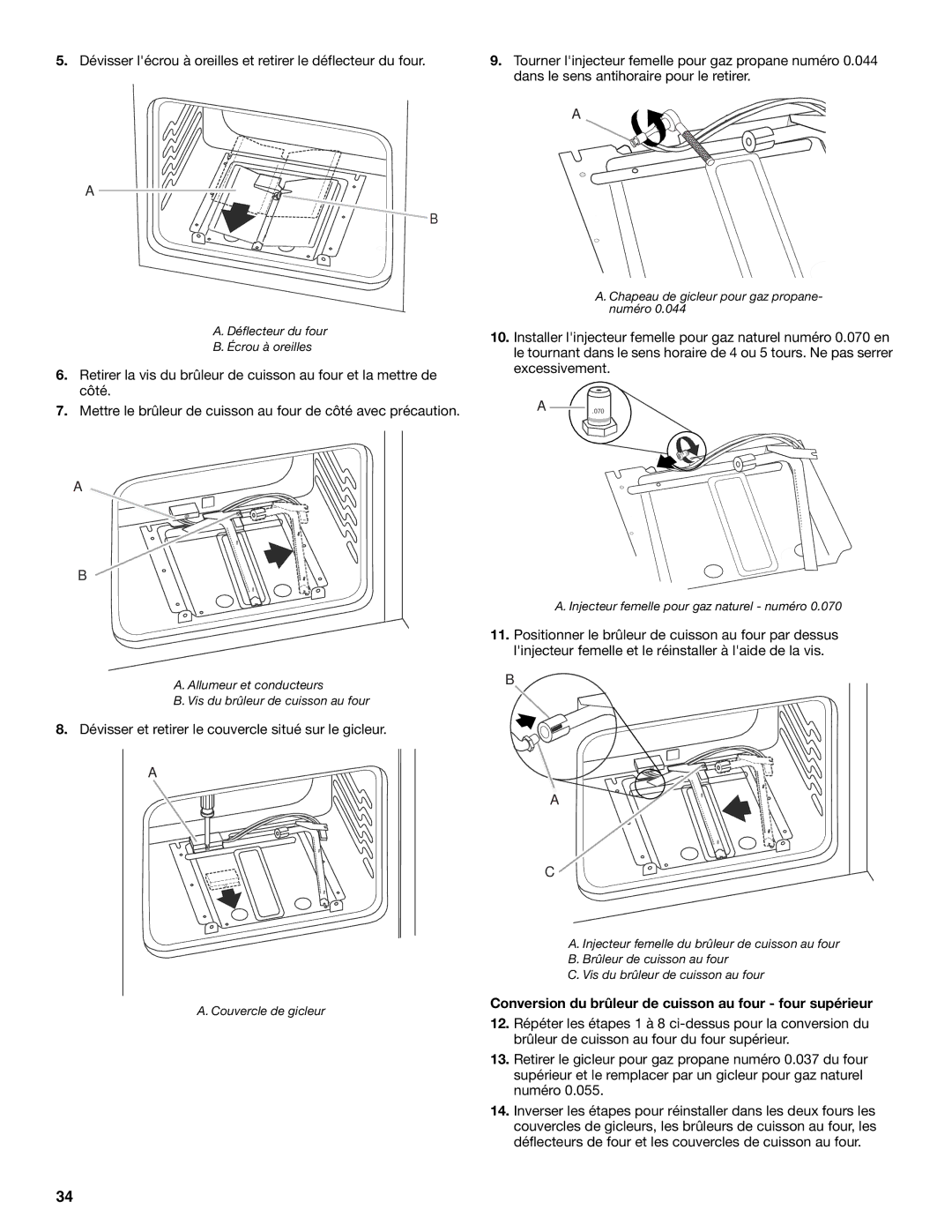 Whirlpool W10526071A installation instructions Conversion du brûleur de cuisson au four four supérieur 