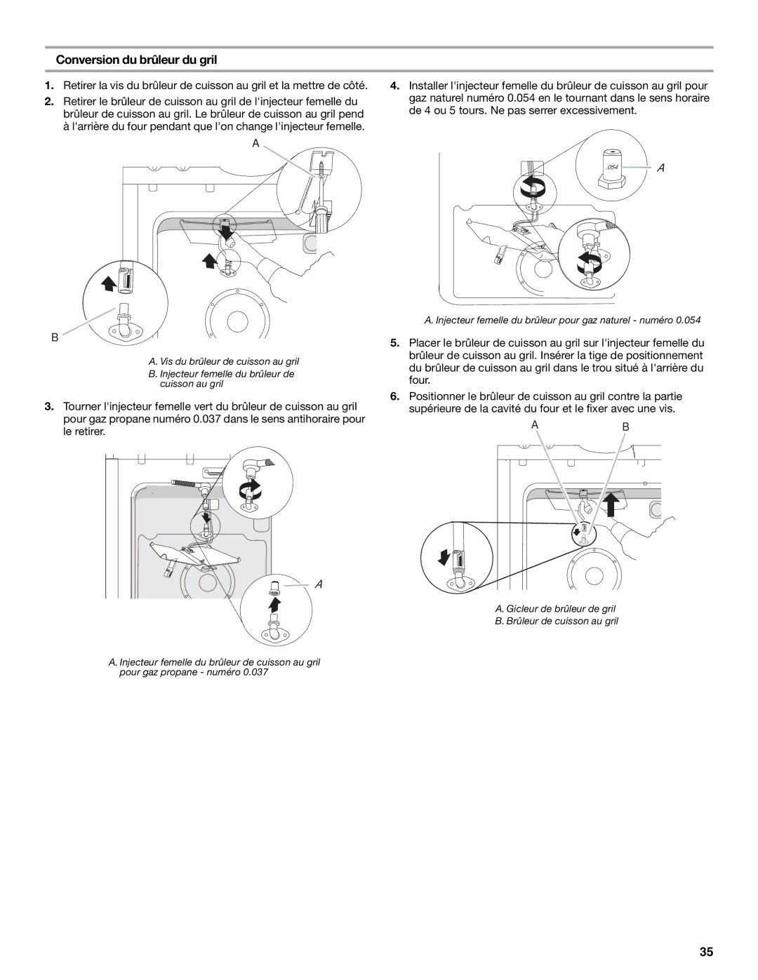 Whirlpool W10526071A installation instructions Conversion du brûleur du gril 