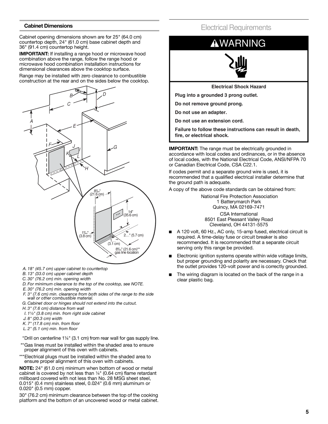 Whirlpool W10526071A installation instructions Electrical Requirements, Cabinet Dimensions 