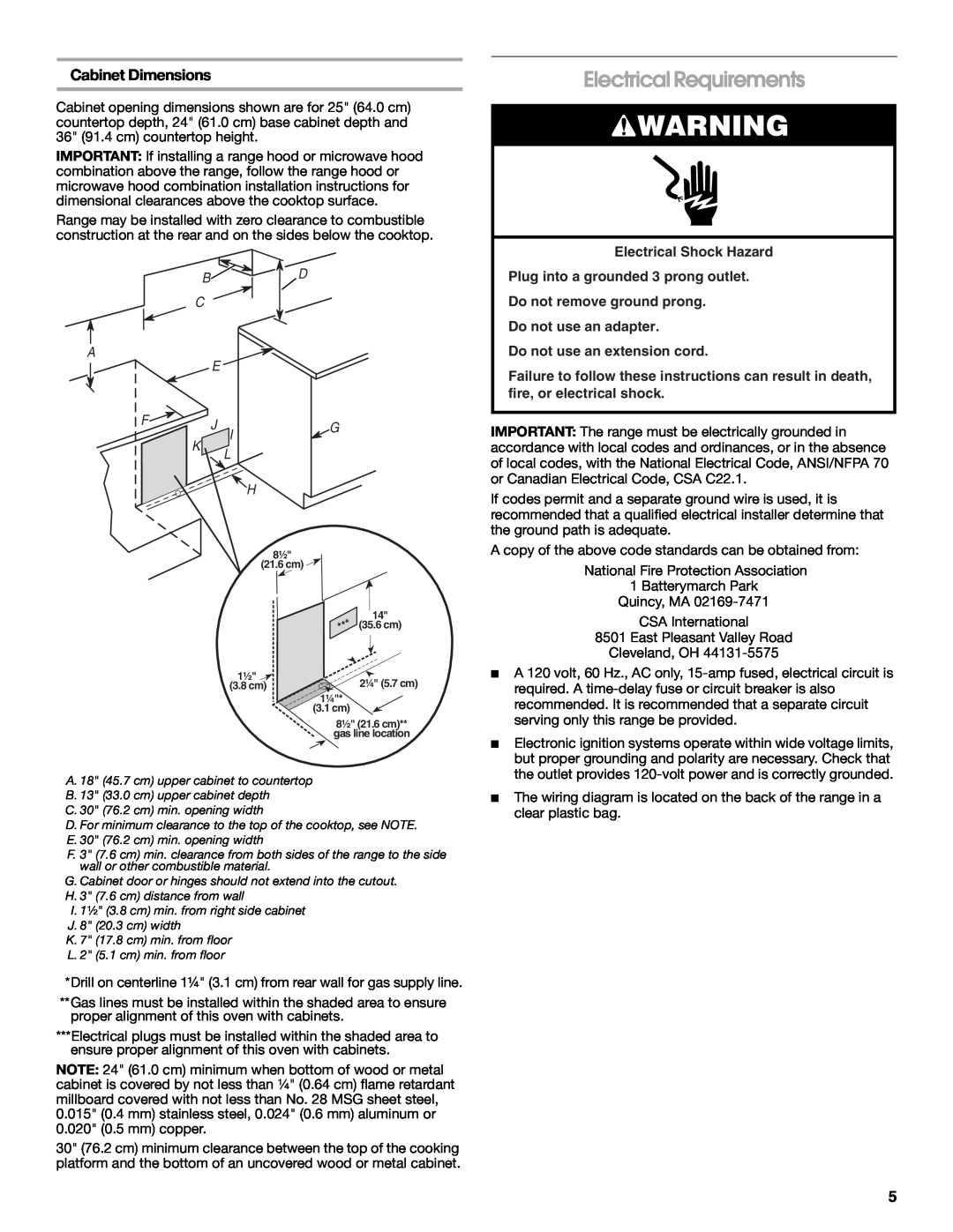 Whirlpool W10526071A installation instructions Electrical Requirements, Cabinet Dimensions 