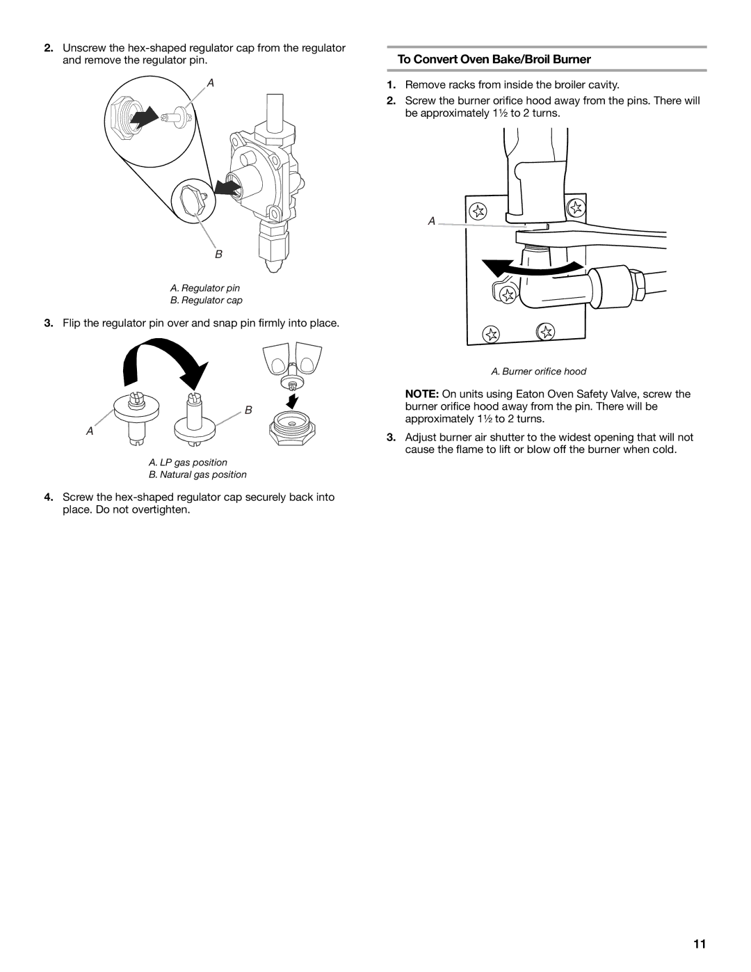 Whirlpool W10526072A installation instructions To Convert Oven Bake/Broil Burner 