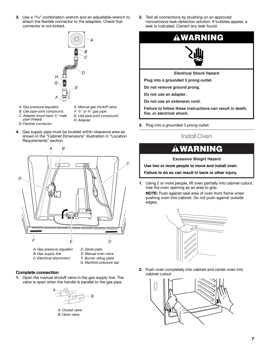 Whirlpool W10526072A installation instructions Install Oven, Complete connection 