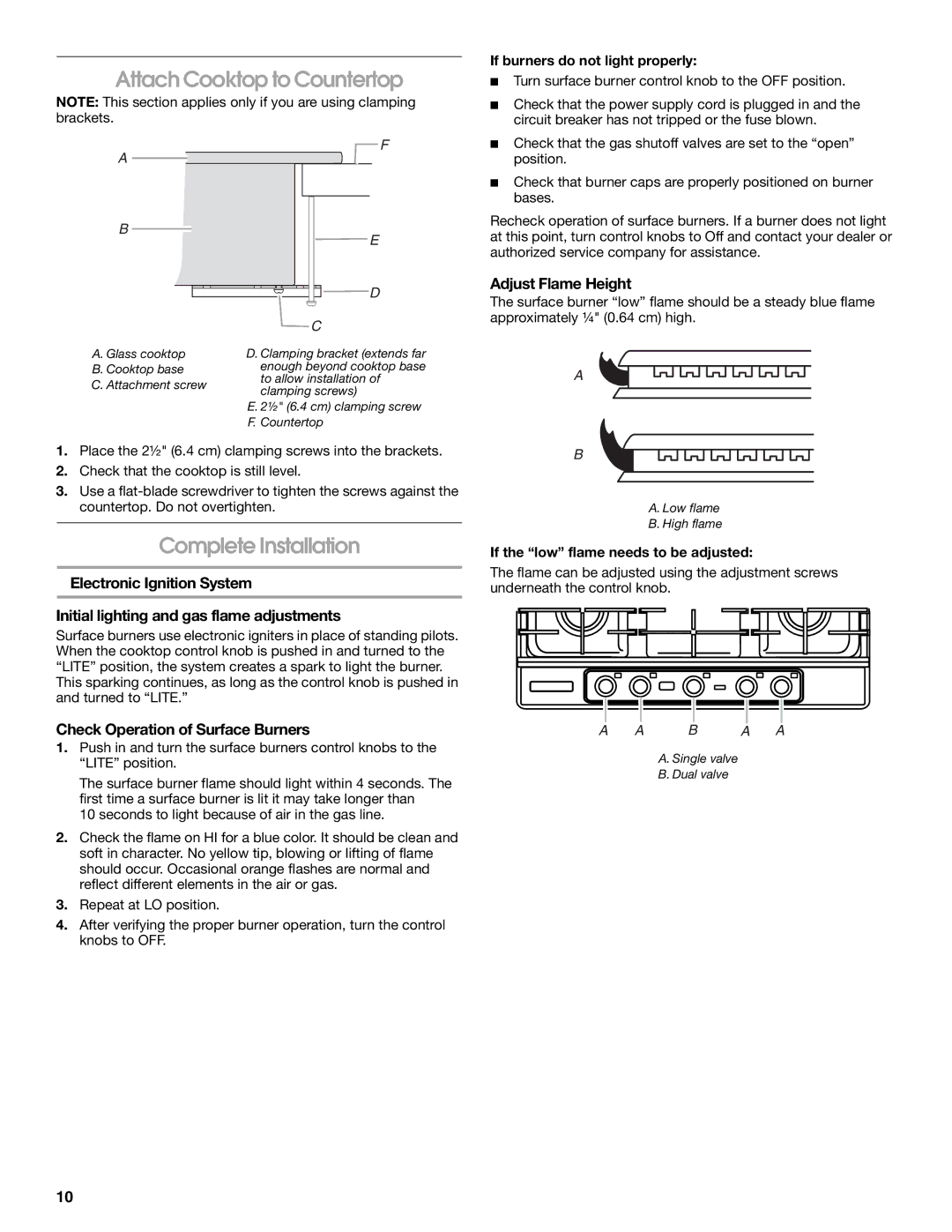 Whirlpool W10526085A Attach Cooktop to Countertop, Complete Installation, Check Operation of Surface Burners 