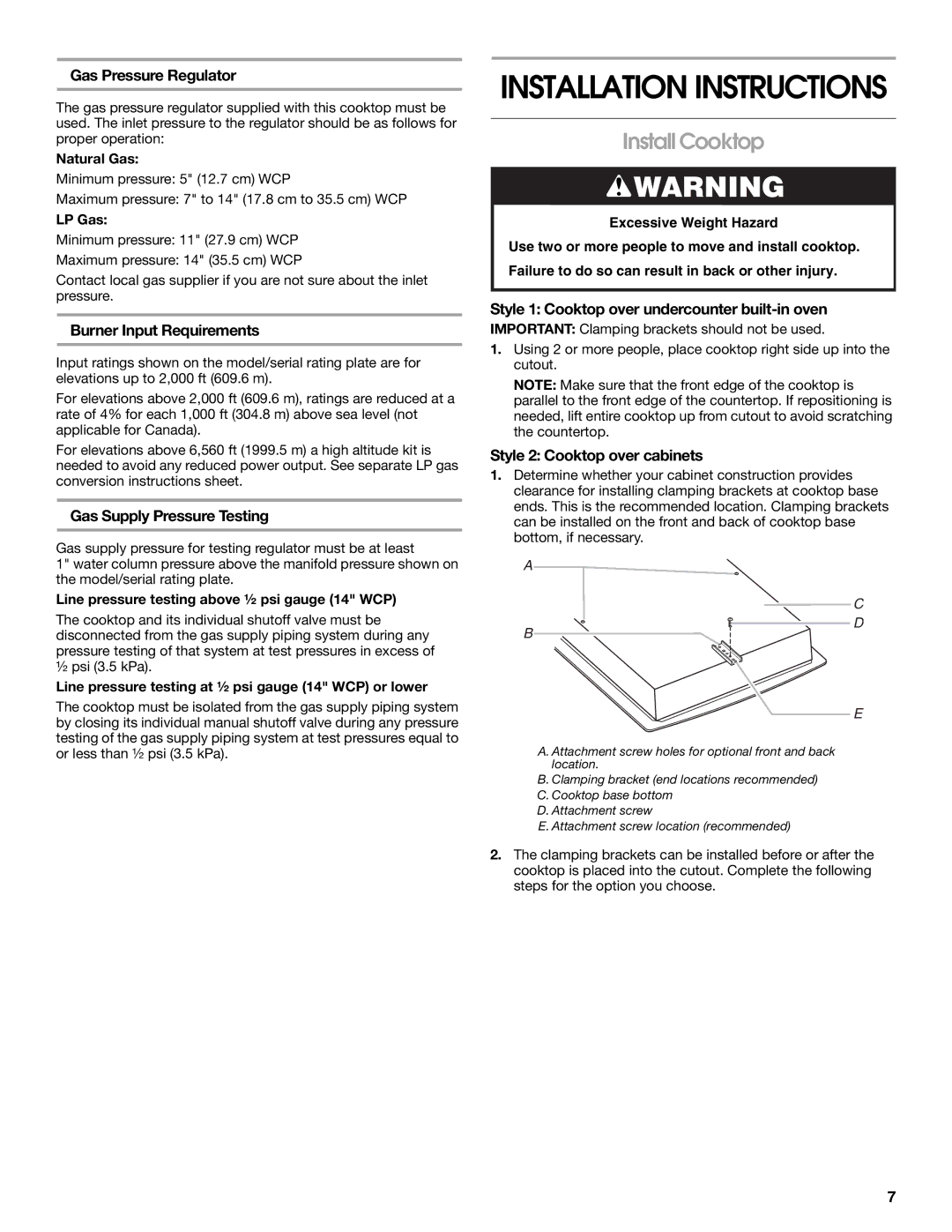 Whirlpool W10526085A installation instructions Install Cooktop 