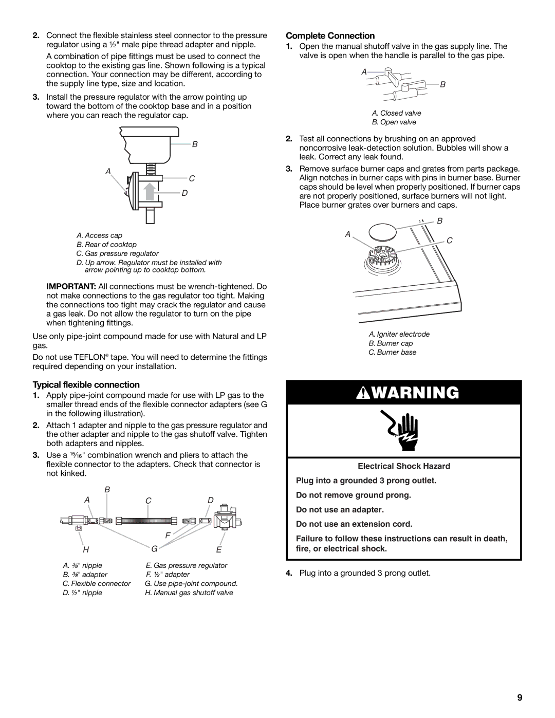 Whirlpool W10526085A installation instructions Complete Connection, Typical flexible connection 