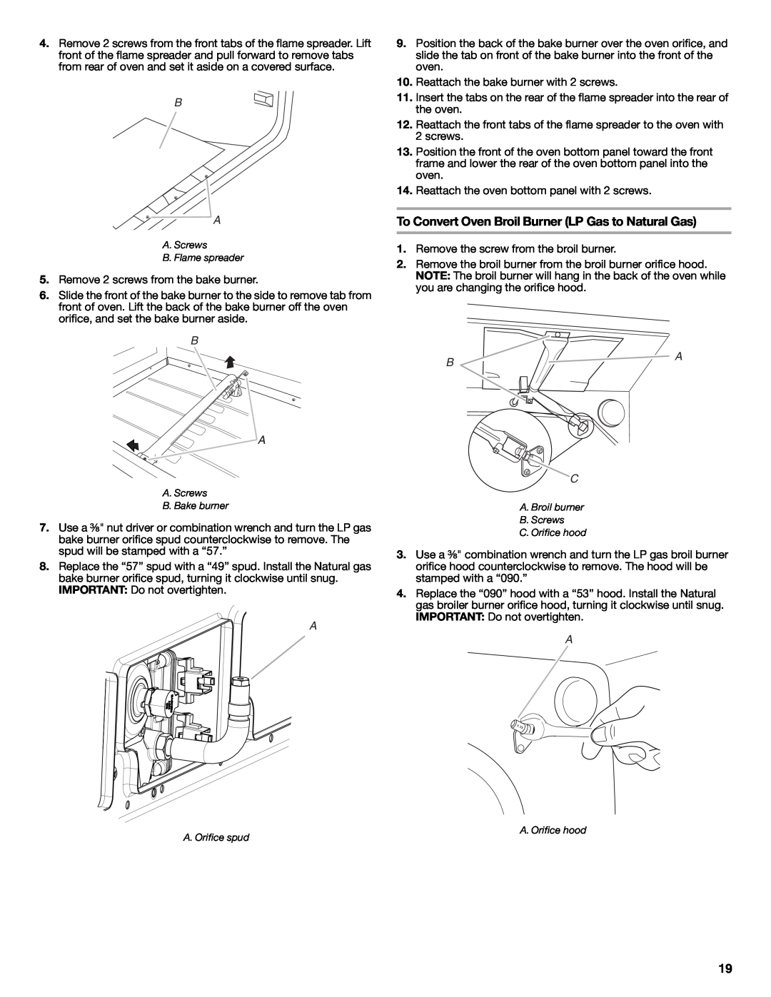 Whirlpool W10526974A installation instructions To Convert Oven Broil Burner LP Gas to Natural Gas 
