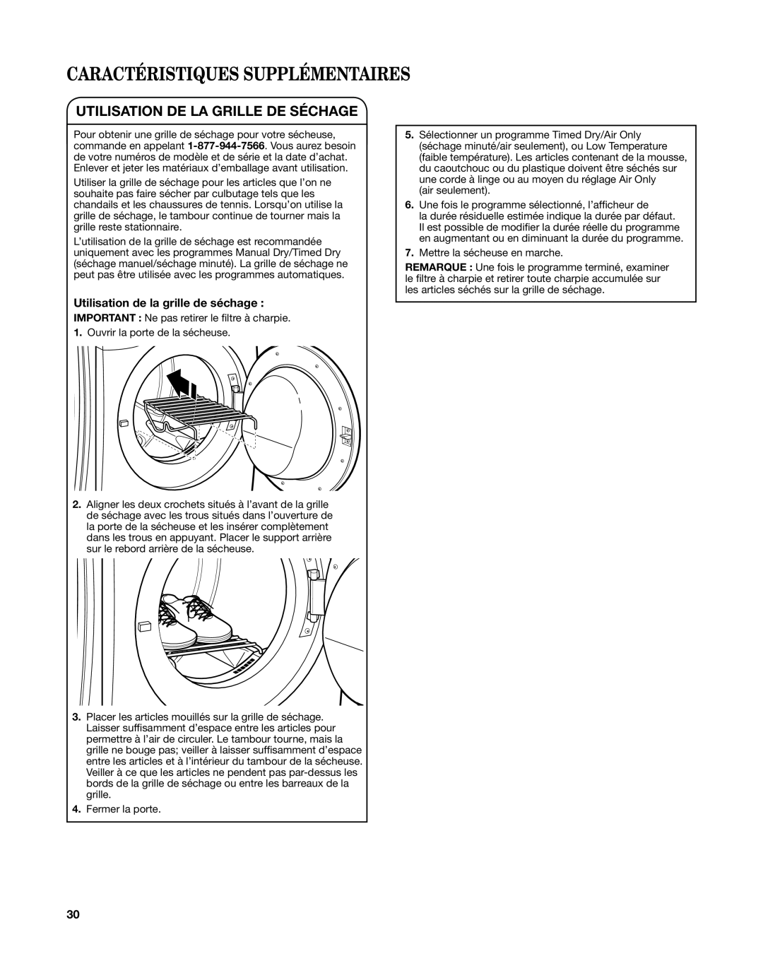 Whirlpool W10529643A - SP, W10529641A manual Caractéristiques Supplémentaires, Utilisation De La Grille De Séchage 