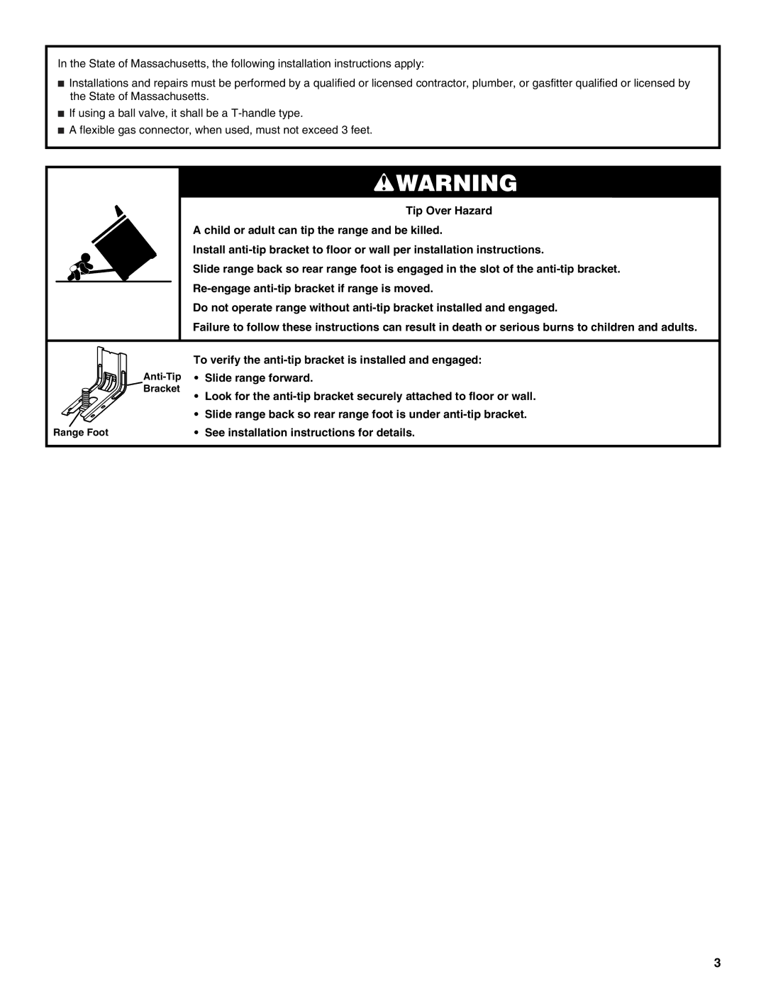 Whirlpool W10531342A installation instructions Anti-Tip Bracket Range Foot 