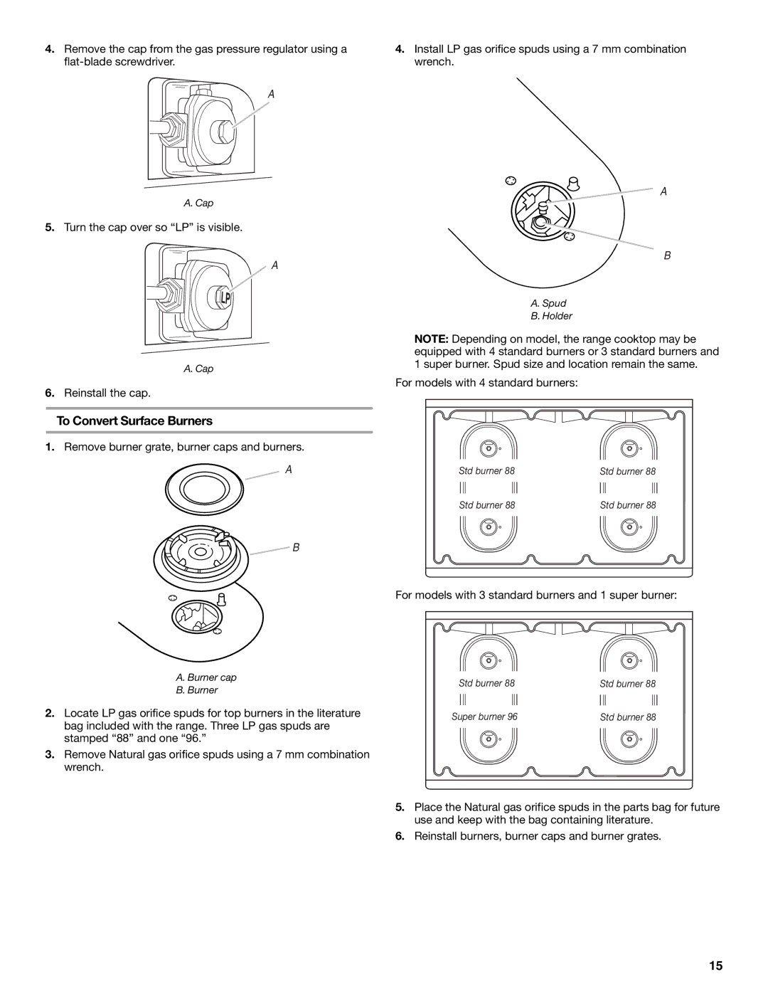 Whirlpool W10533016A installation instructions To Convert Surface Burners 