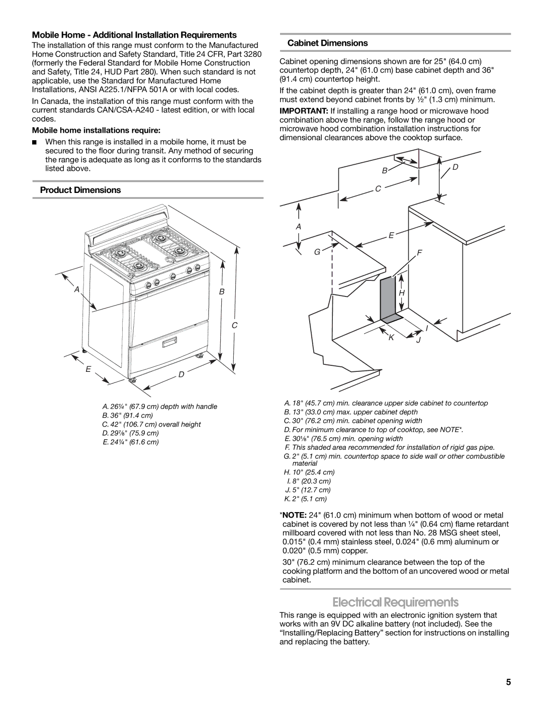 Whirlpool W10533016A installation instructions Electrical Requirements, Mobile Home Additional Installation Requirements 