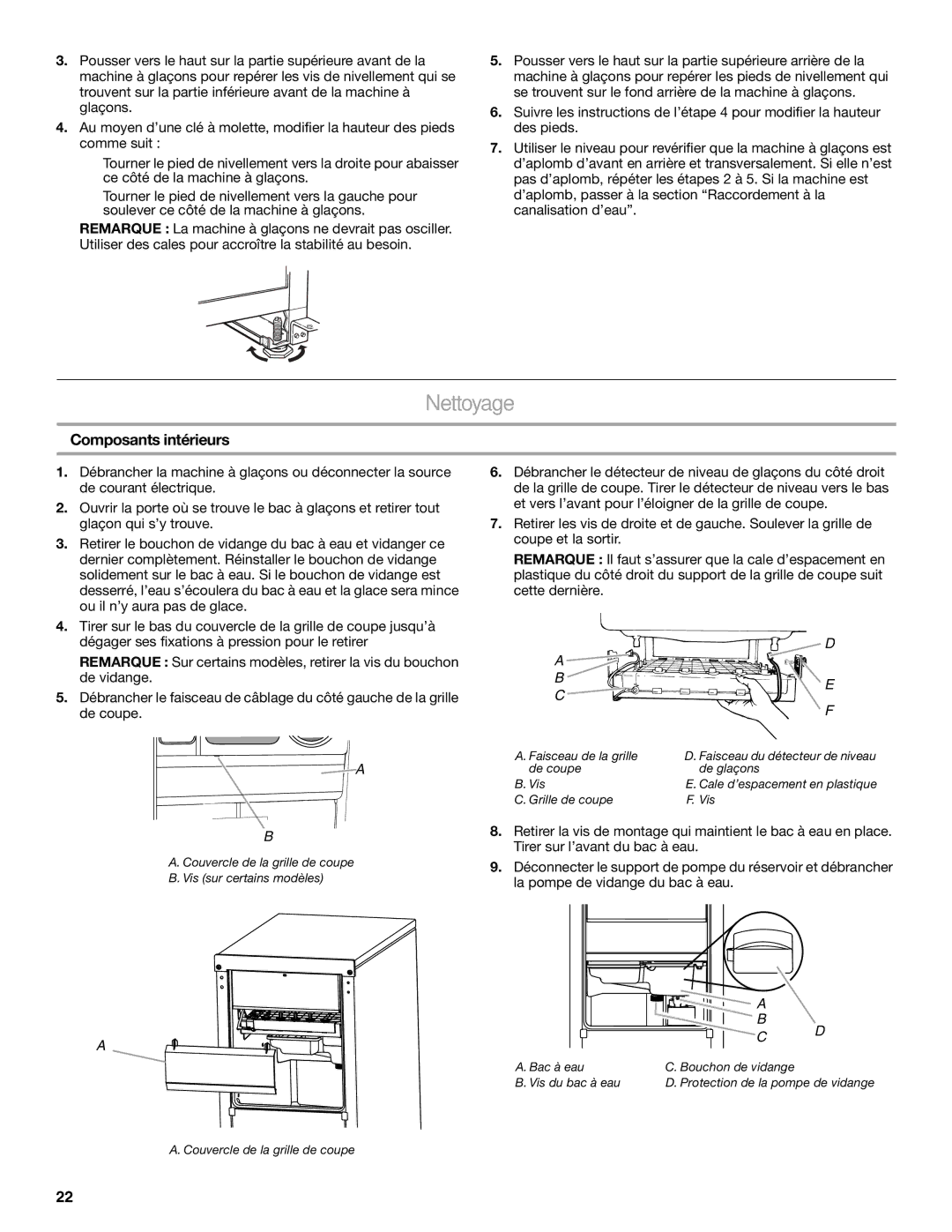 Whirlpool W10541636A important safety instructions Nettoyage, Composants intérieurs 