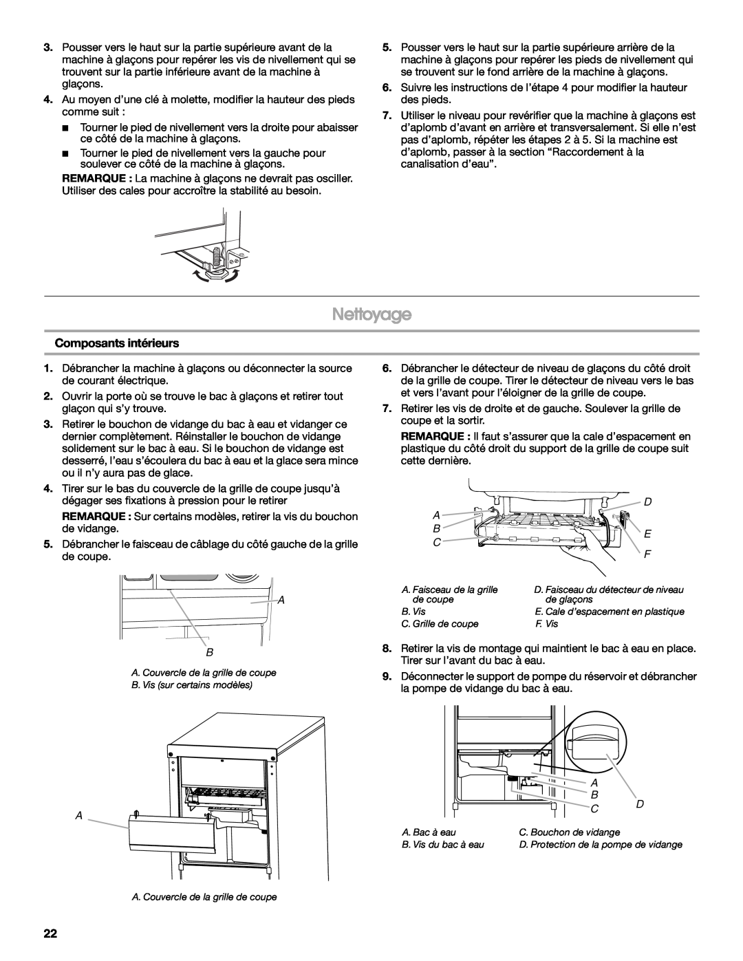 Whirlpool W10541636A important safety instructions Nettoyage, Composants intérieurs 