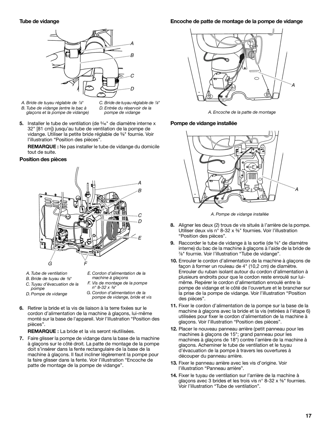 Whirlpool W10541636B important safety instructions Tube de vidange, Position des pièces 