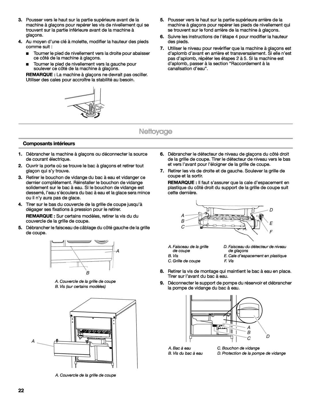 Whirlpool W10541636B important safety instructions Nettoyage, Composants intérieurs 