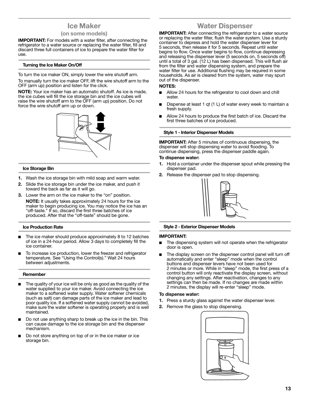 Whirlpool W10551728A installation instructions Ice Maker, Water Dispenser 