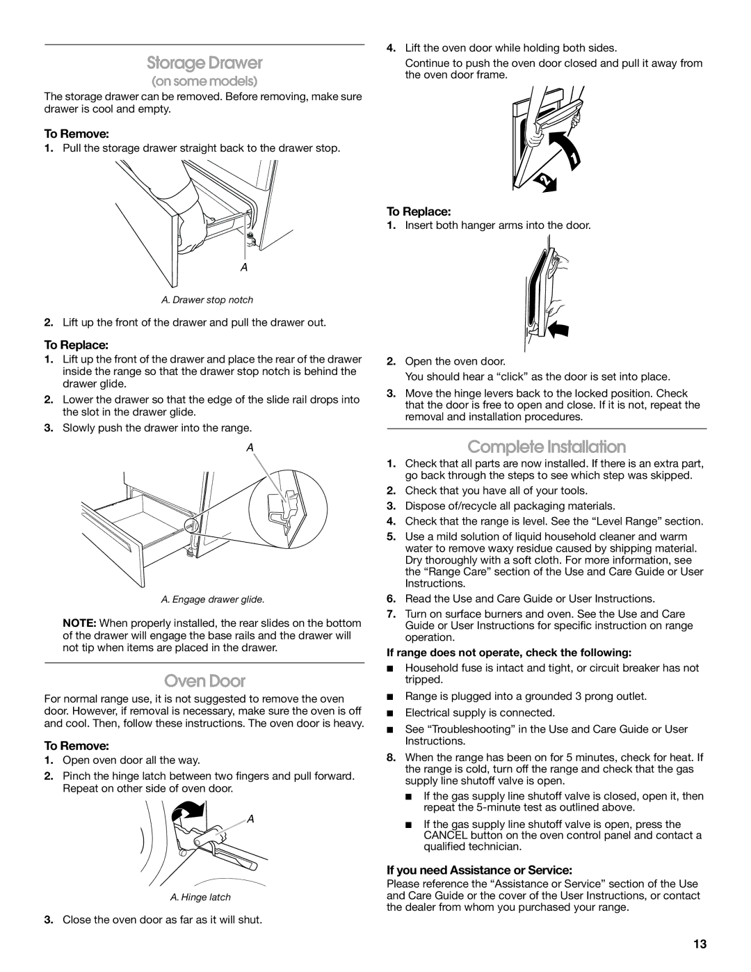 Whirlpool W10553363A Storage Drawer, Oven Door, Complete Installation, If you need Assistance or Service 