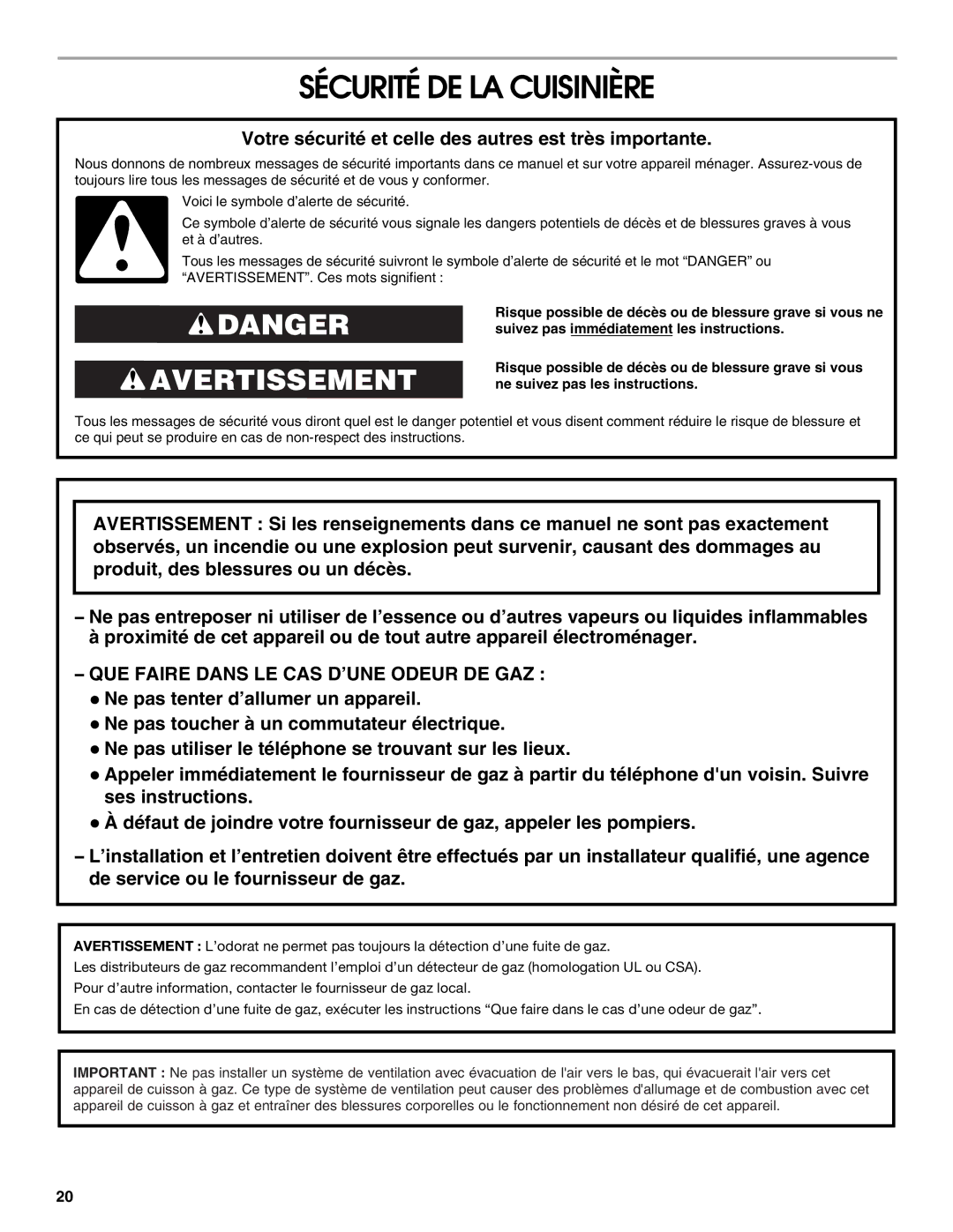 Whirlpool W10553363A Sécurité DE LA Cuisinière, Votre sécurité et celle des autres est très importante 