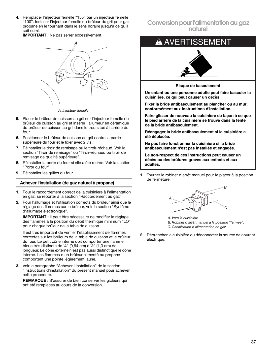 Whirlpool W10553363A Conversion pour lalimentation au gaz Naturel, Achever linstallation de gaz naturel à propane 