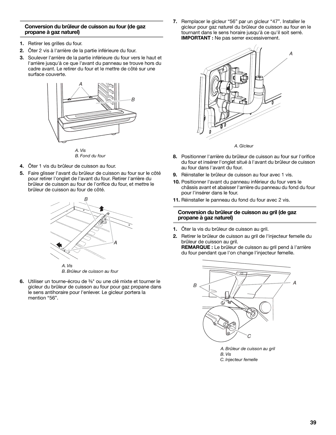 Whirlpool W10553363A installation instructions Vis Fond du four 