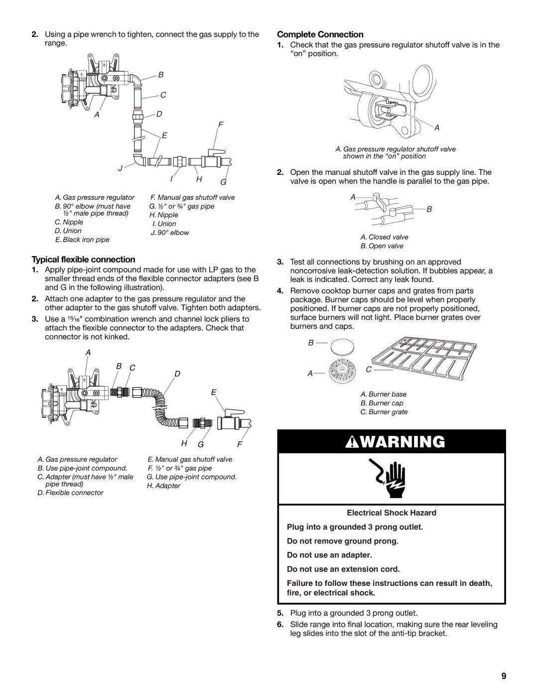 Whirlpool W10553363A installation instructions Complete Connection, Typical flexible connection 