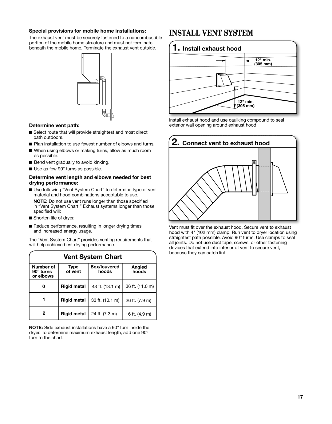 Whirlpool W10558490A Install Vent System, Install exhaust hood, Connect vent to exhaust hood, Determine vent path 