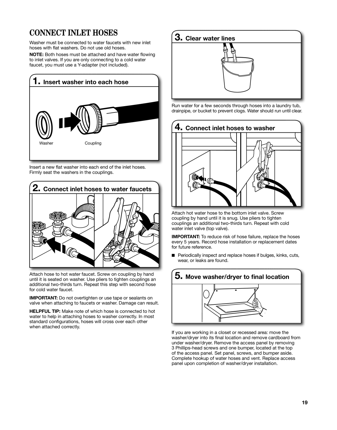 Whirlpool W10558490A installation instructions Connect Inlet Hoses 