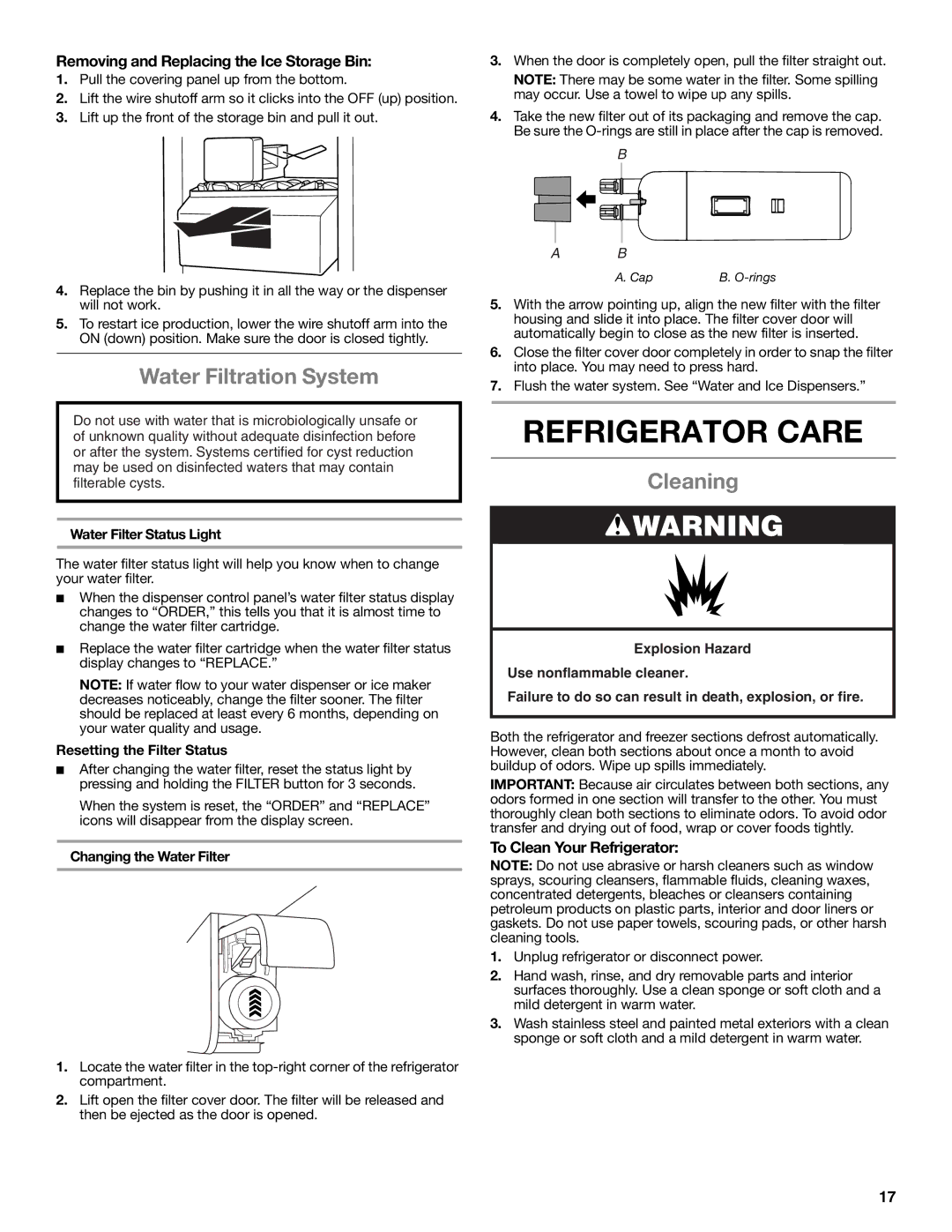 Whirlpool W10632883A Refrigerator Care, Water Filtration System, Cleaning, To Clean Your Refrigerator 