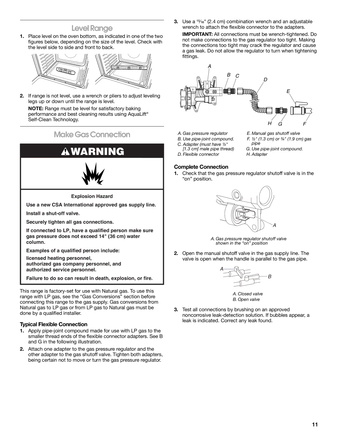 Whirlpool W10665256D Level Range, Make Gas Connection, Typical Flexible Connection, Complete Connection 