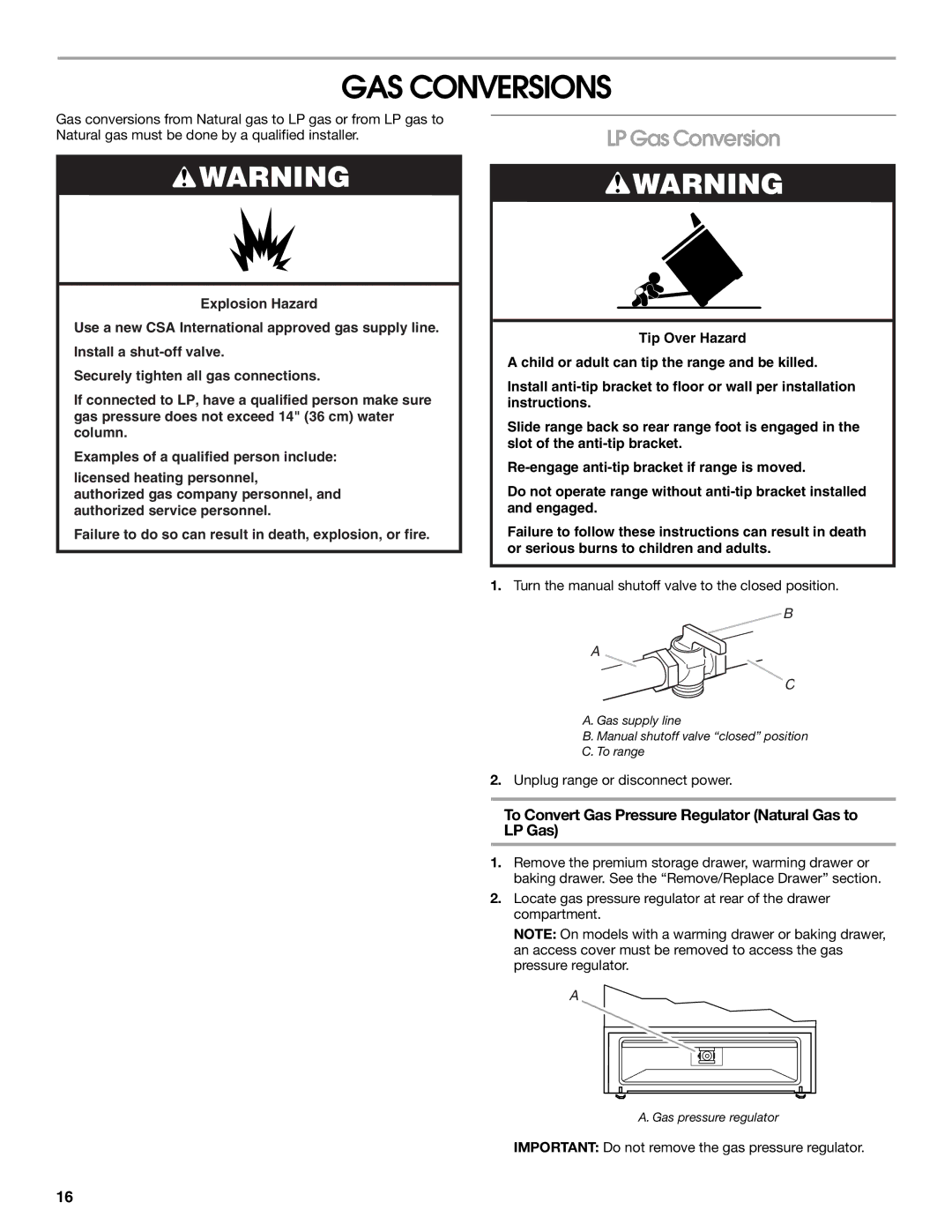 Whirlpool W10665256D GAS Conversions, LP Gas Conversion, To Convert Gas Pressure Regulator Natural Gas to LP Gas 