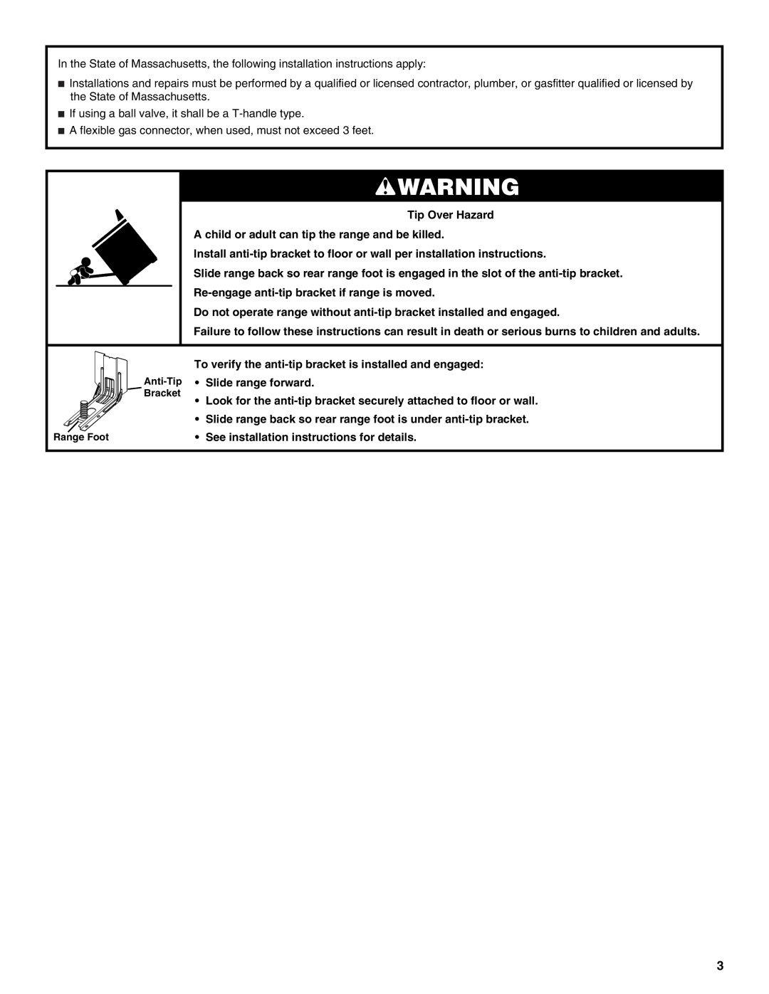 Whirlpool W10665256D installation instructions Anti-Tip Bracket Range Foot 