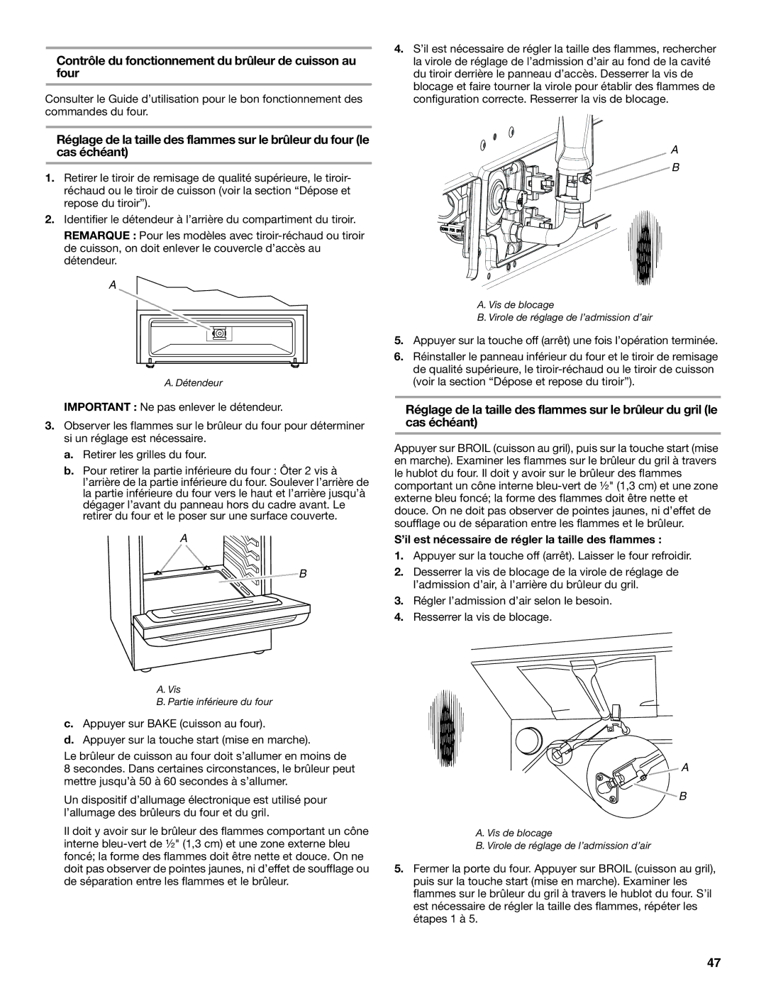 Whirlpool W10665256D installation instructions ’il est nécessaire de régler la taille des flammes 