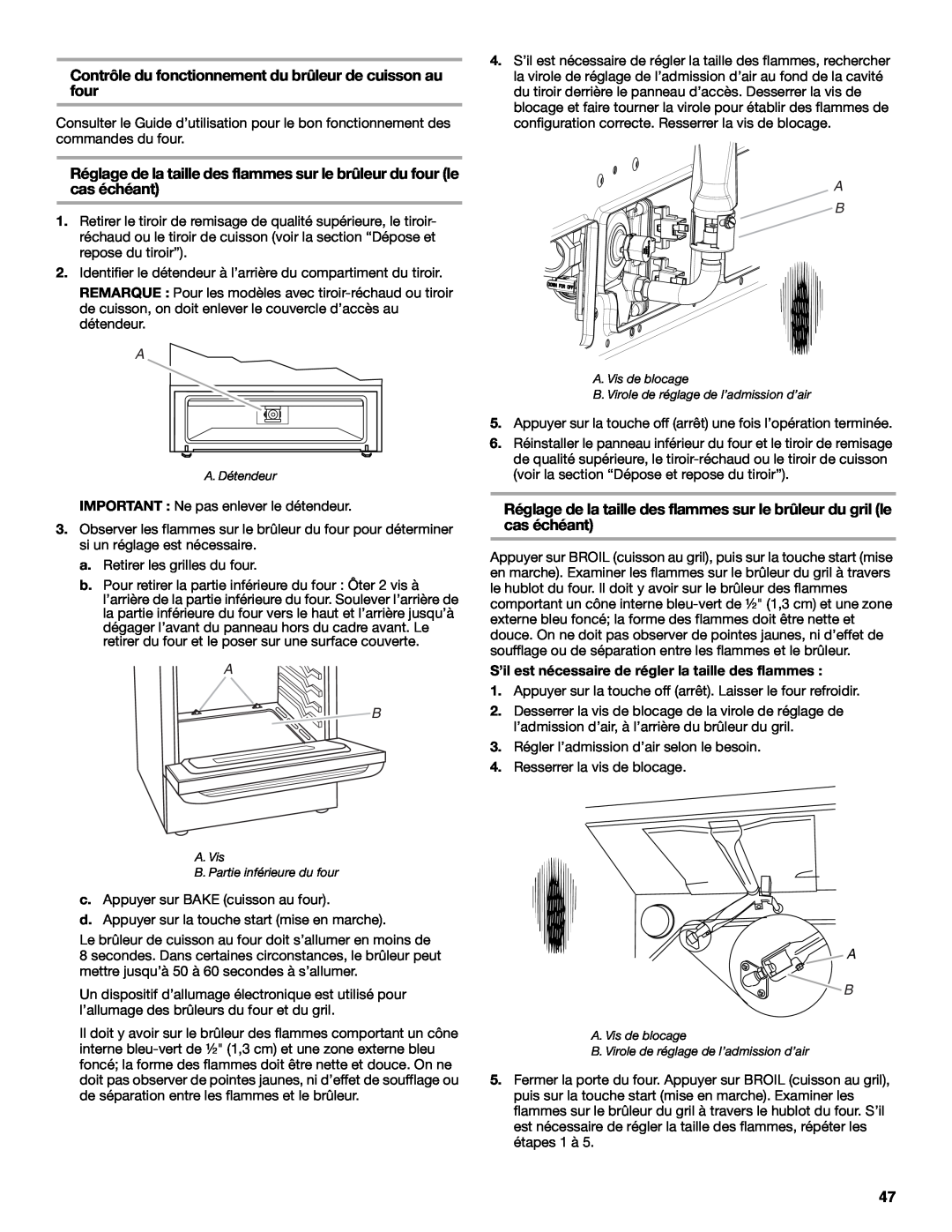 Whirlpool W10665256D installation instructions Contrôle du fonctionnement du brûleur de cuisson au four 