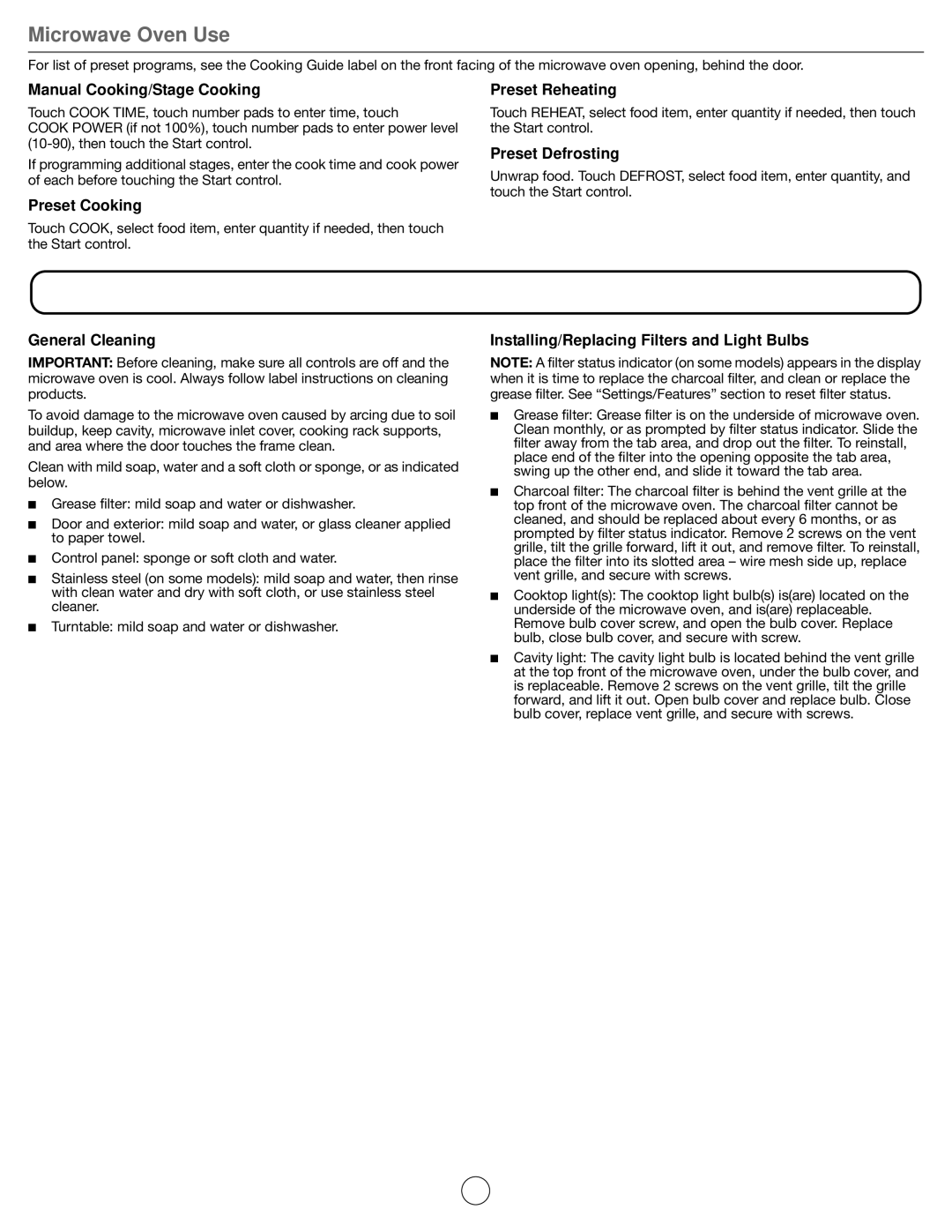 Whirlpool W10669285A important safety instructions Microwave Oven Care, Microwave Oven Use 