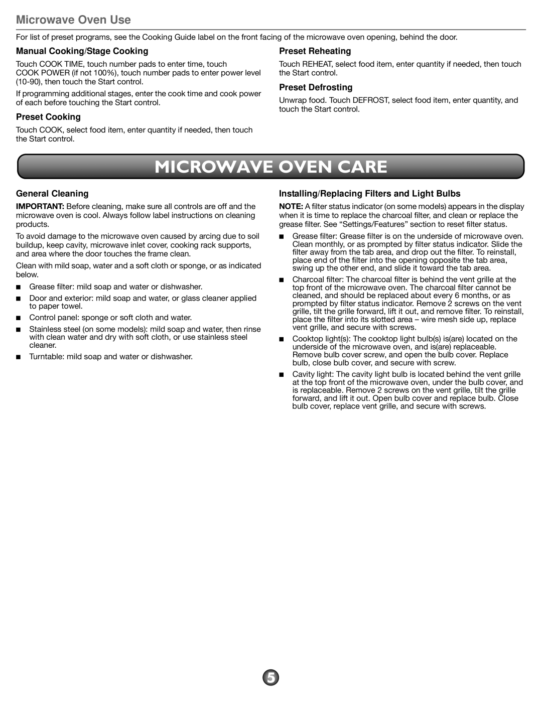 Whirlpool W10669285A important safety instructions Microwave Oven Care, Microwave Oven Use 