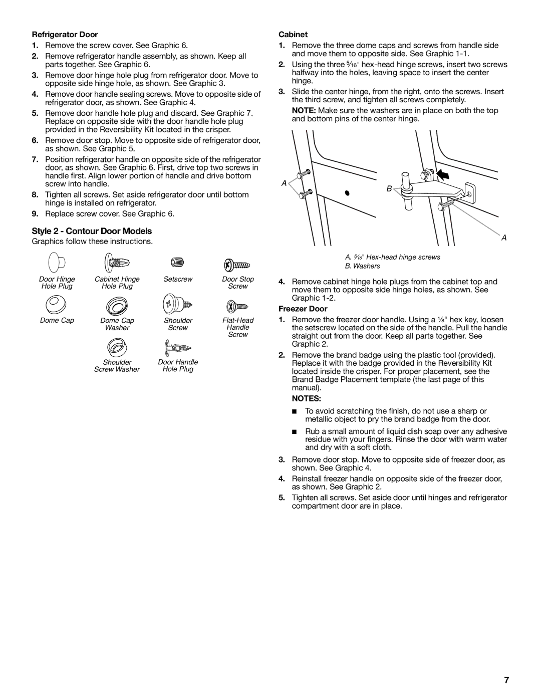 Whirlpool W10726840A installation instructions Style 2 Contour Door Models, Refrigerator Door 