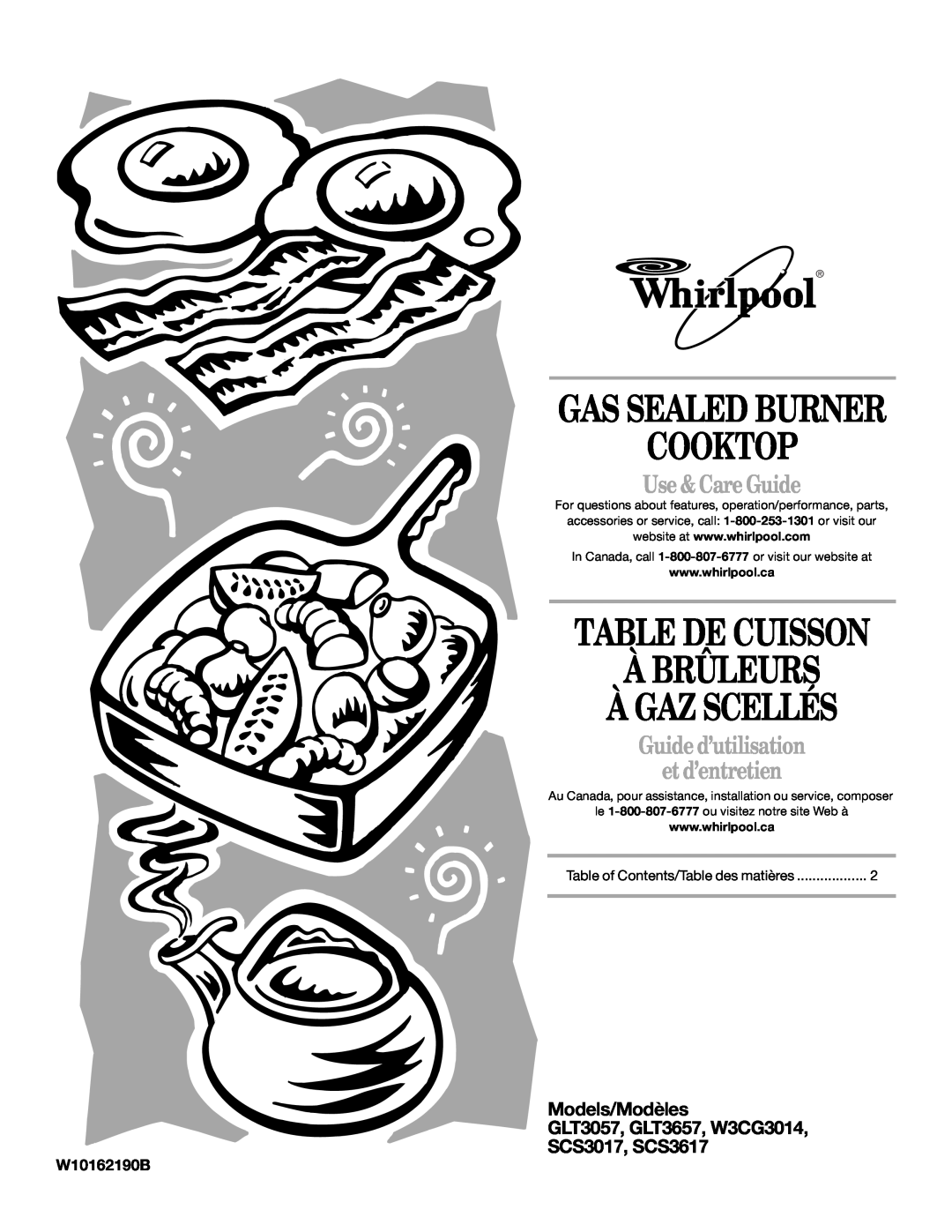 Whirlpool GLT3657RB manual Cooktop, Table De Cuisson À Brûleurs À Gaz Scellés, Gas Sealed Burner, Use & Care Guide 