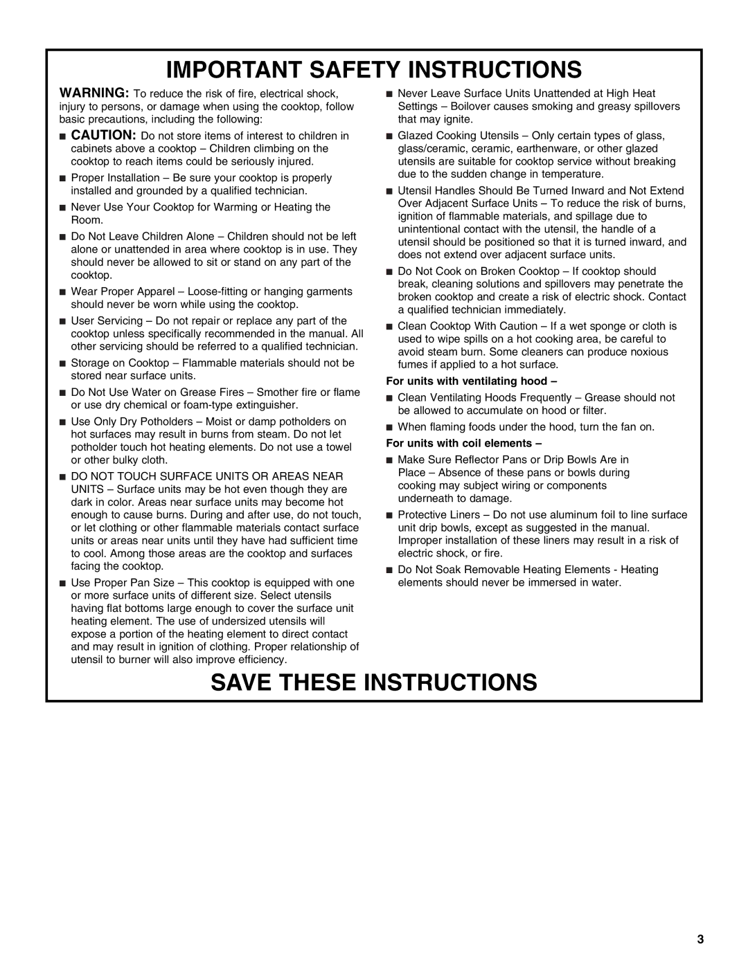 Whirlpool W5CE3024XS manual Important Safety Instructions 