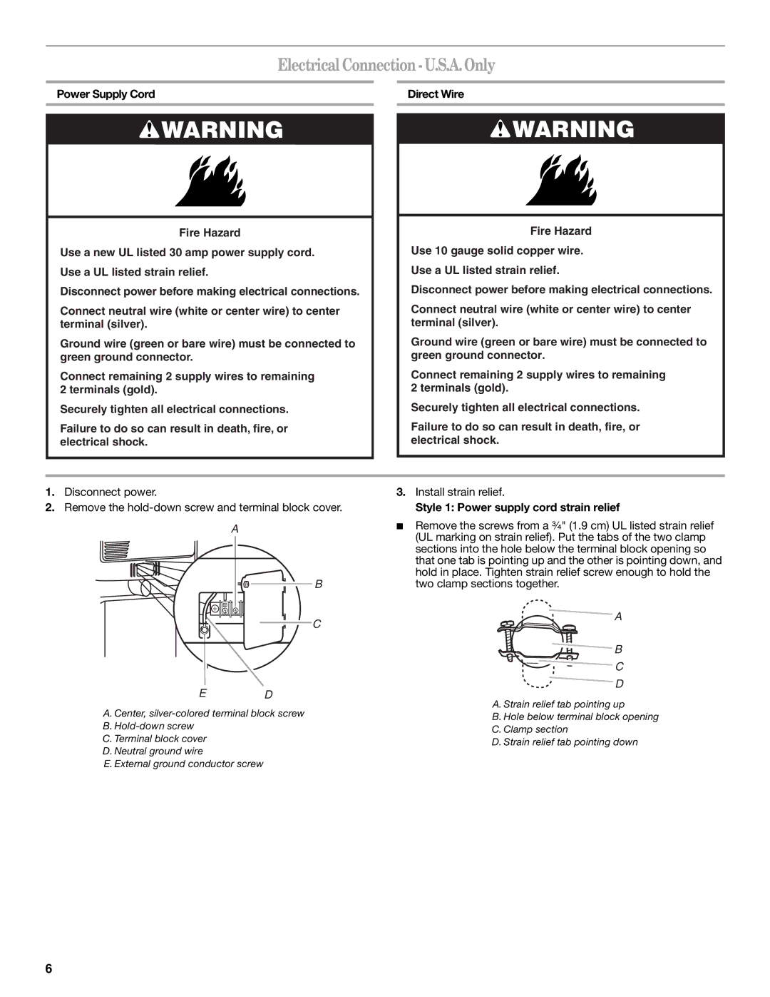 Whirlpool Washer/Dryer installation instructions Electrical Connection-U.S.A.Only, Two clamp sections together 