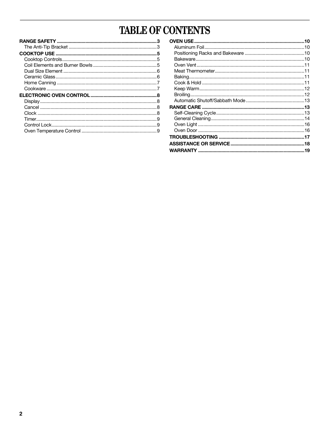 Whirlpool WDE150LVQ, WDE150LVB manual Table of Contents 