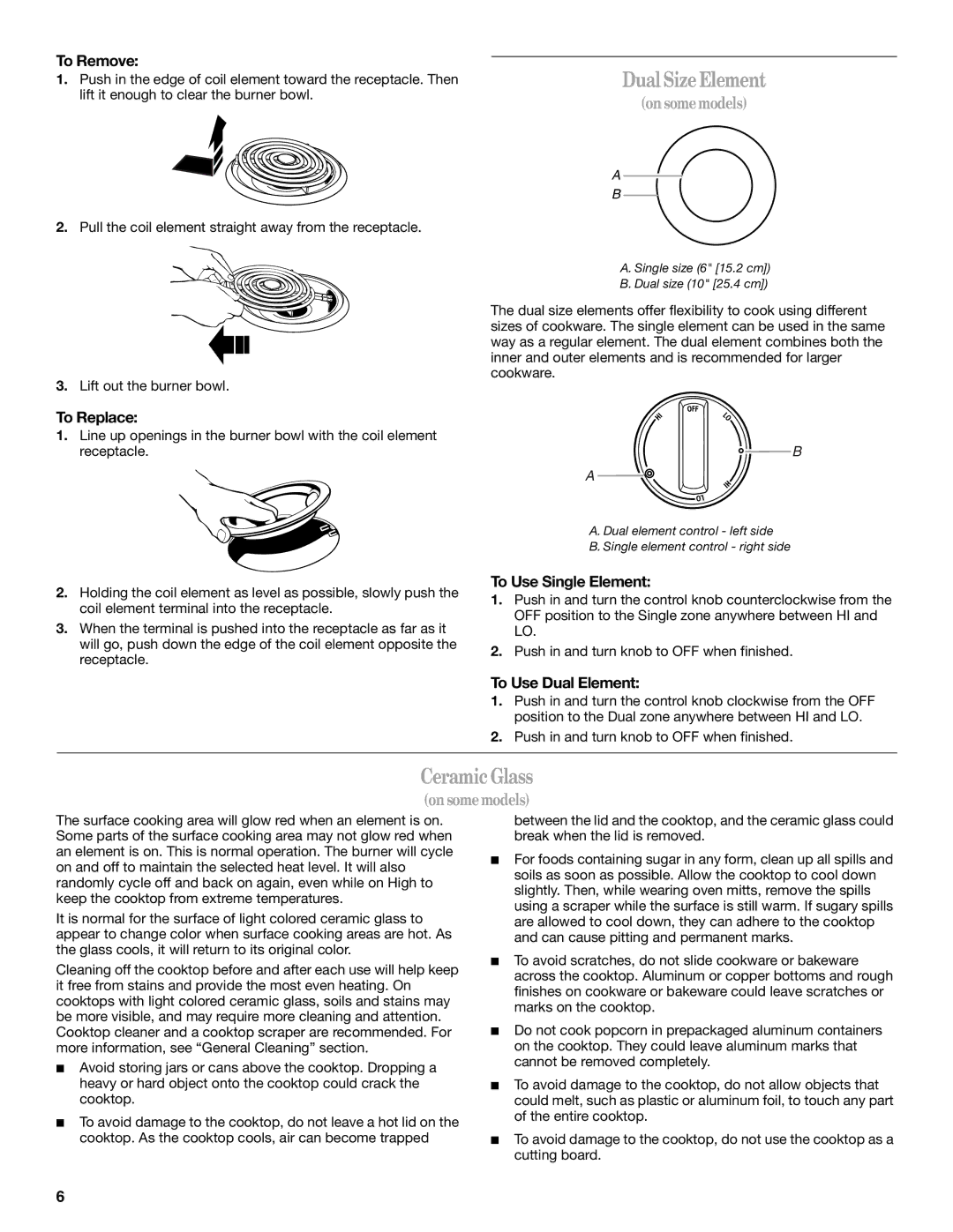 Whirlpool WDE150LVQ, WDE150LVB manual Dual SizeElement, Ceramic Glass 