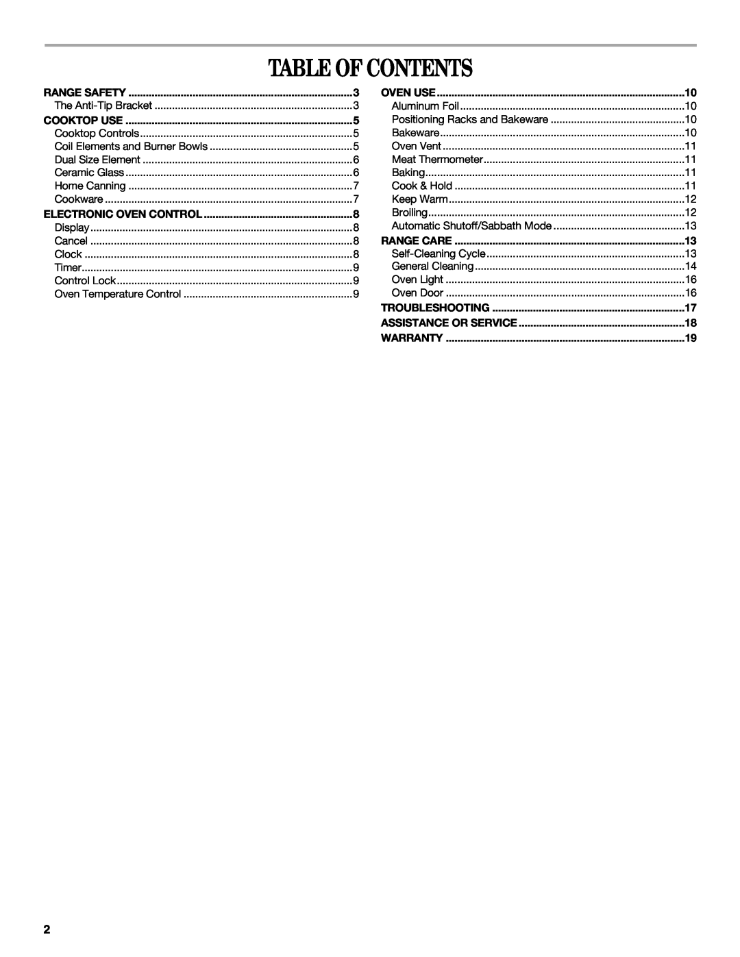 Whirlpool WDE150LVQ, WDE150LVB manual Table Of Contents 